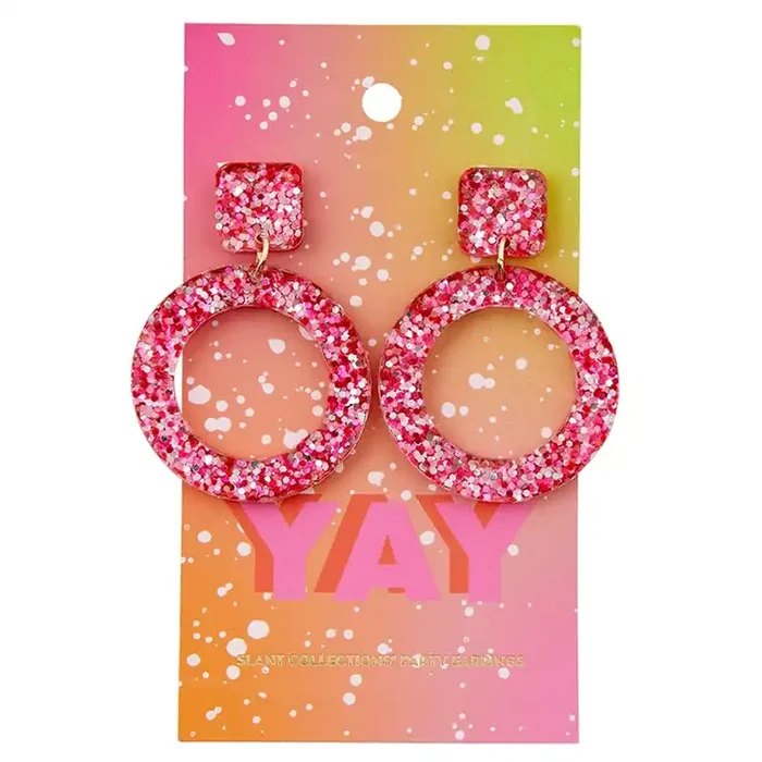 Yay Acrylic Party Earrings Glitter Novelty Drop Earrings 2.5″ x 4.5″