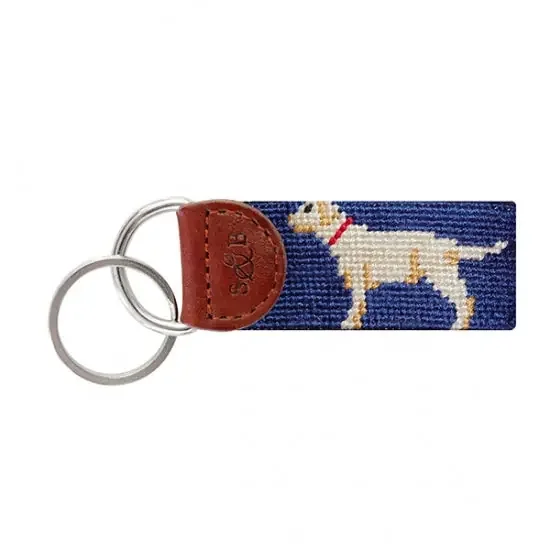 Yellow Lab Needlepoint Key Fob (Navy) Smathers & Branson