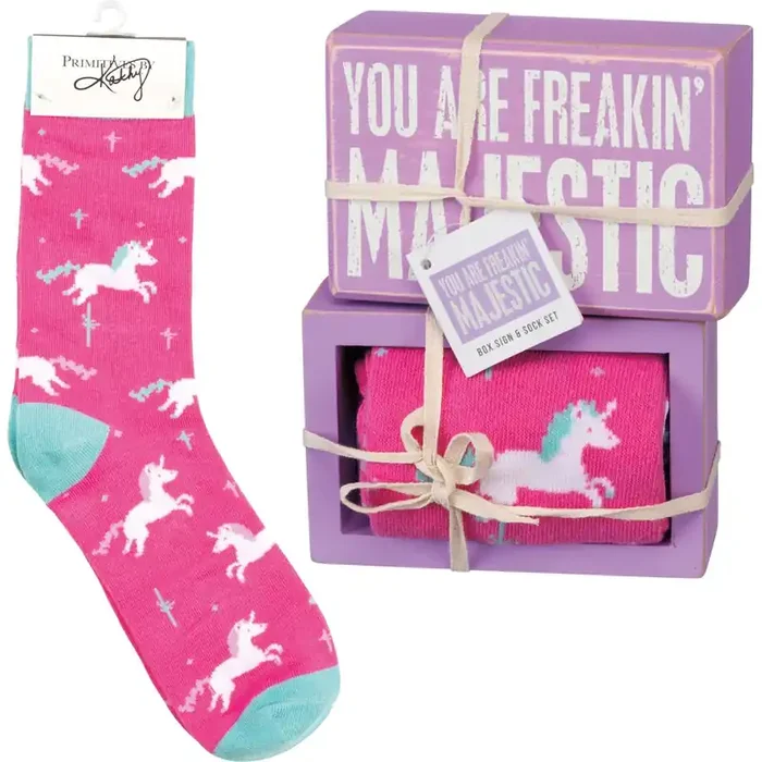 You Are Freakin‘ Majestic Unicorn Box Sign And Socks Giftable Set Gift for Her