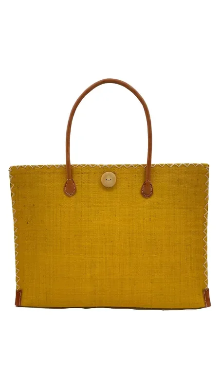 Zafran Solid Straw Beach Bag with Plastic Liner – Saffron Large – Shebobo