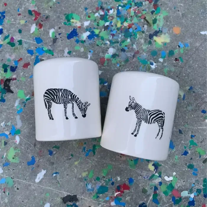 Zebra Salt And Pepper Shakers Set in White Farmhouse Stoneware Gift for Her