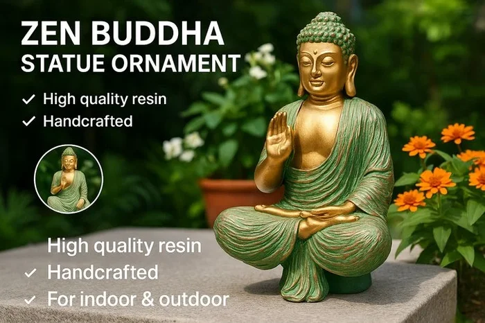 Zen Buddha Garden Ornament Sculpture – Weather-Resistant Resin Outdoor Décor
