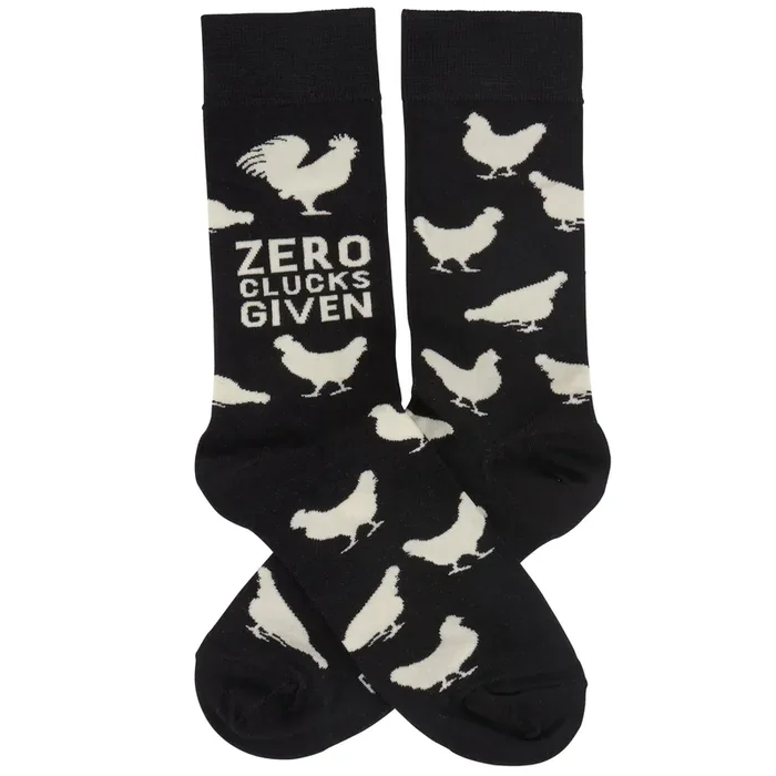 Zero Clucks Socks in Black and White Farm Chicken Themed Novelty Socks