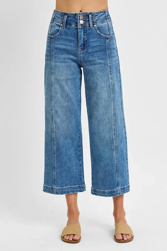 Zinnia High Rise Crop Wide Leg Front Seam Jean • Medium Wash