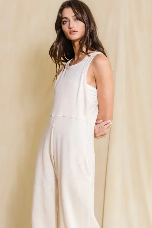 Zip Back Wide Leg Jumpsuit • Oatmeal