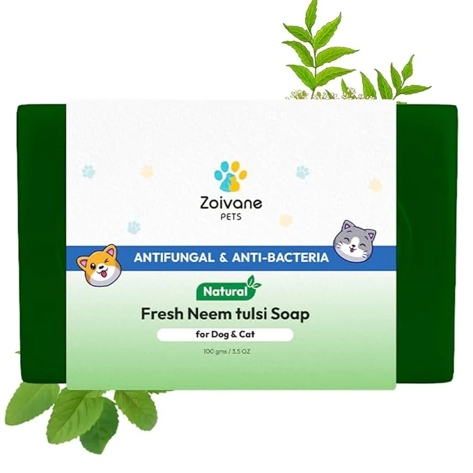 Zoivane Dogs Soap | Fresh Neem Tulsi Soap for Dog | Pet Soap for Dog | Soap for Dogs Bath | 100 Gms | Pack of 1